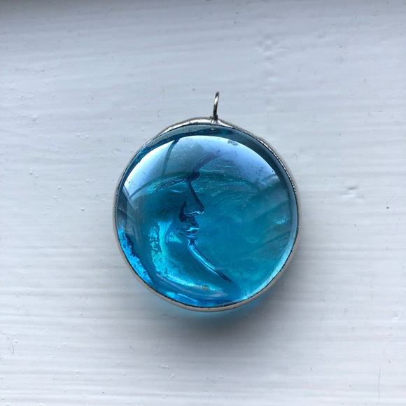 Celestial Jewelry Artisan Handmade Blue Glass Moon Pendant - Picture 2 of 3